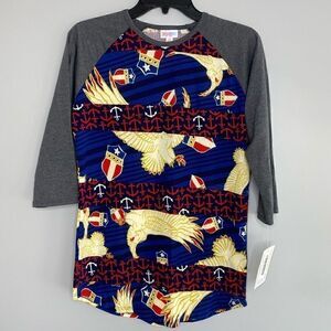 LuLaRoe Randy Anchor Eagle Blue Top XS